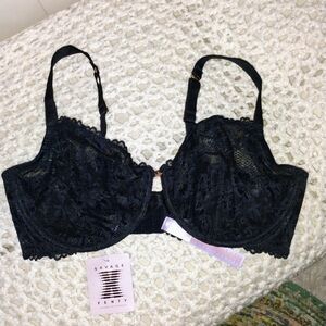 Savage X Fenty Black Lace Underwire Bra with Sheer Cups